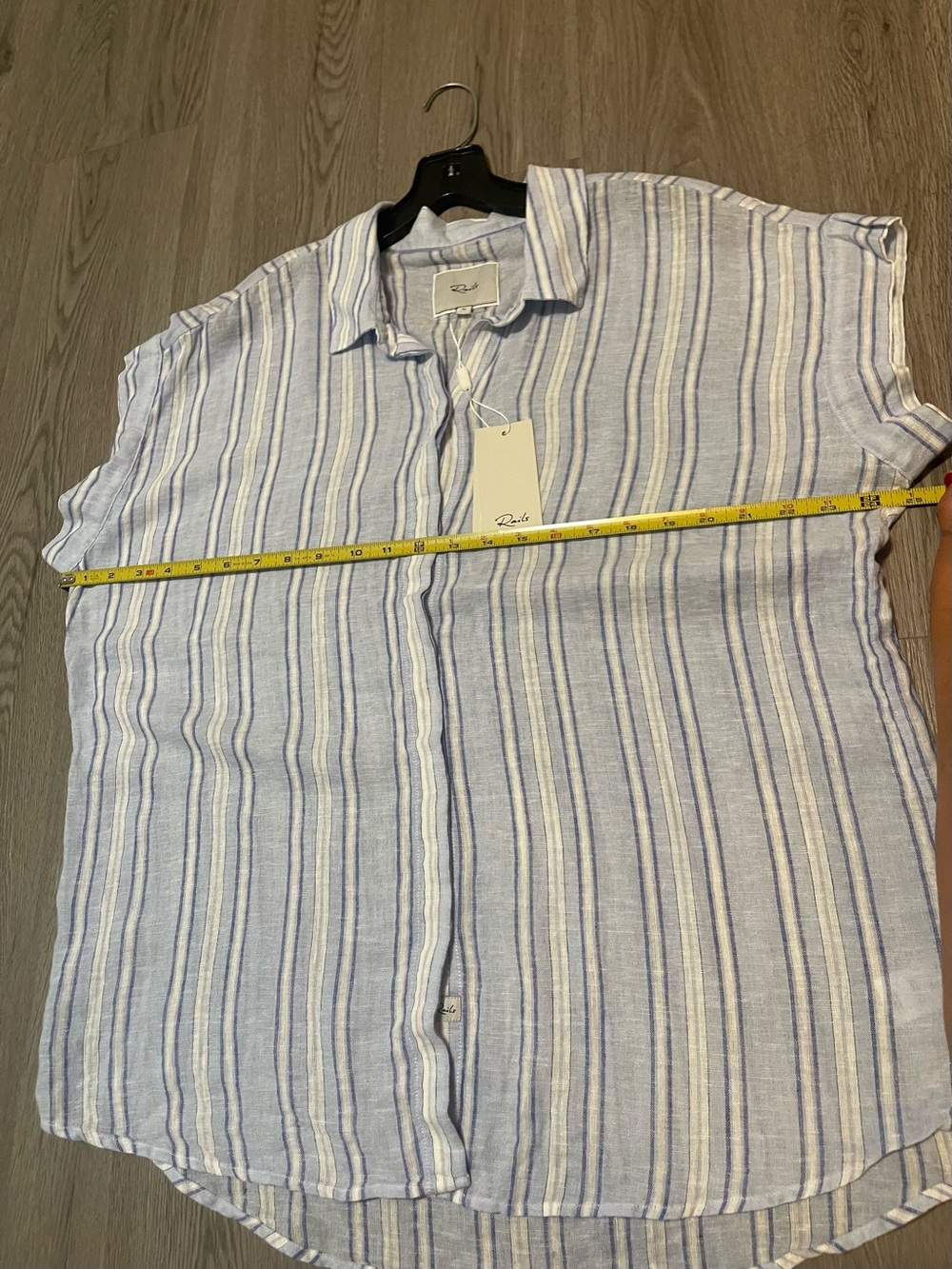 NWT Rails Jamie Napoli Light Blue/White Stripe Short Sleeve Button-Up Shirt - Picture 7 of 7